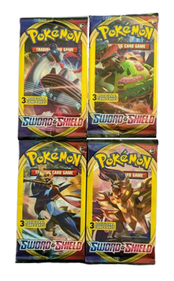 Pokemon Card - Sword & Shield Base - 3 Card Booster Pack - 4 Pack - Full Art Set - Image 1