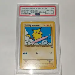 Pokemon 2001 Black Star Promo Surfing Pikachu #28 Holo PSA 8 League English - Image 1