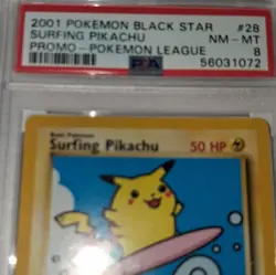 Pokemon 2001 Black Star Promo Surfing Pikachu #28 Holo PSA 8 League English - Image 3