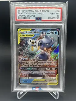 Pokemon 2019 Blastoise & Piplup GX 38/236 Sm-Cosmic Eclipse Holo PSA 10 Hot - Image 1