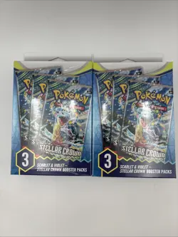 Pokemon Scarlet and Violet Stellar Crown 3 Booster Pack Box Lot of 2 (6packs) - Image 1