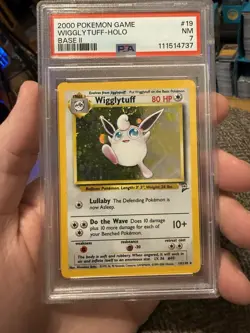 PSA 7 Wigglytuff Holo 19/130 Base Set 2 Pokemon Card 2000 W Head Swirl - Image 1
