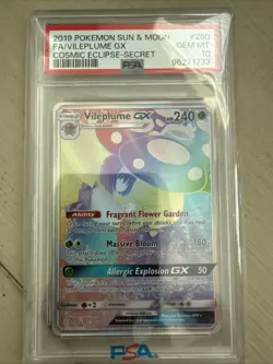 Pokemon Vileplume GX Cosmic Eclipse Secret Rare #250 PSA 10 Gem Mint - Image 1