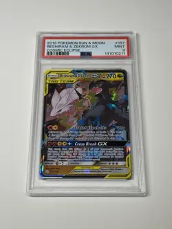 2019 Pokemon Sun & Moon Cosmic Eclipse Reshiram & Zekrom GX 157/236 PSA 9 Mint - Image 1
