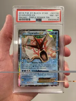 2016 POKEMON XY BLACK STAR PROMO TRIPLE POWER TIN #XY106 GYARADOS EX PSA 8 - Image 1