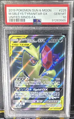 Pokemon PSA 10 Mega Sableye & Tyranitar GX Full Art Holo 225/236 Unified Minds - Image 1