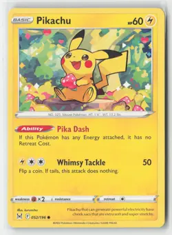 Pikachu 052/196 Common Lost Origin Pokemon Near Mint - Image 1