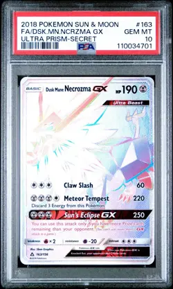 2018 POKEMON SUN & MOON ULTRA PRISM SECRET FULL ART/DUSK MANE NECROZMA GX PSA 10 - Image 1