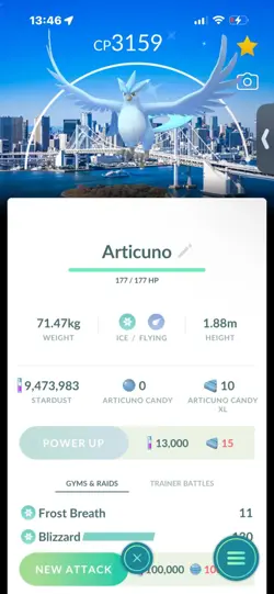 Pokemon Go Shiny Legendary Articuno ( Tokyo Background) ( High CP ) - Image 1