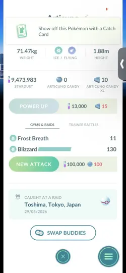 Pokemon Go Shiny Legendary Articuno ( Tokyo Background) ( High CP ) - Image 2