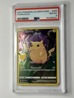 2021 Pokemon Celebrations Pikachu Full Art Holo #005/025 PSA 8 NM-MT - Image 1