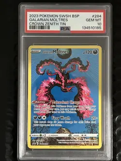 Pokemon Galarian Moltres Crown Zenith Tins Full Art Promo SWSH284 PSA 10 - Image 1
