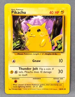 LP Pikachu 58/102 Common Base Set Unlimited Pokemon 1999 Mitsuhiro Arita - Image 1