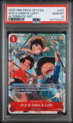 2025 ONE PIECE OP13-CARRYING ON HIS WILL ALTERNATE ART ACE & SABO & LUFFY PSA 10 - Image 1