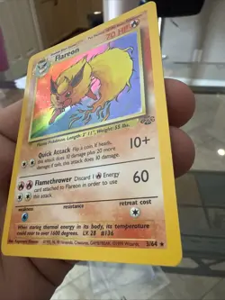 Pokemon TCG Flareon Holo Rare Unlimited Card 3/64 Jungle Mp - Image 3