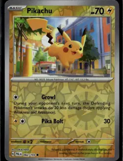 Pikachu Common SV02: Paldea Evolved 062/193 Lightning Reverse Holo Pokemon Card - Image 1