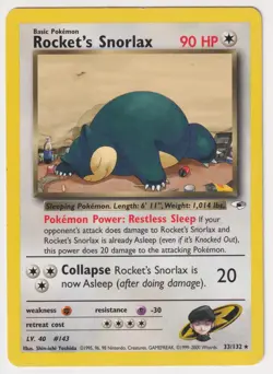 Pokemon Card Rocket's Snorlax Gym Heroes Ultra Rare WoTC 33/132 MP - Image 1