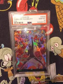 2025 MTG MARVEL'S SPIDER-MAN: SOURCE MAT FOIL #0028 THRILL OF POSSIBILITY PSA 10 - Image 1