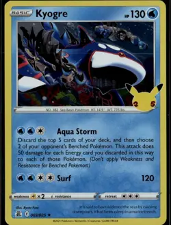 Kyogre Holo Rare Celebrations 003/025 Water Pokemon Card - Image 1