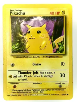 Pikachu 58/102 Common Base Set Unlimited Pokemon Lightly Played - Image 1