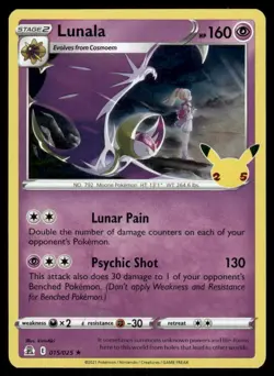 Pokemon Cards Lunala 015/025 Celebrations Holo Rare NM *2 - Image 1