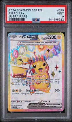 2024 Pokemon Ssp En-Surging Sparks #219 Pikachu Ex Ultra Rare PSA 9 - Image 1