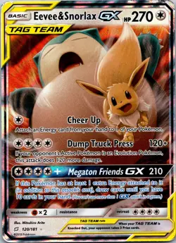 Eevee & Snorlax GX 120/181 Team Up Pokemon TCG Holo GX Rare DMG - Image 1
