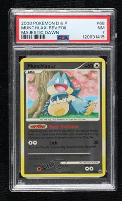 Munchlax Reverse Foil Pokemon Diamond & Pearl Majestic Dawn PSA 7 2008 - Image 1