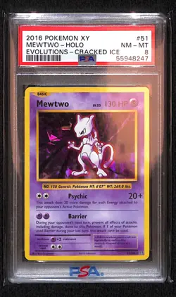 2016 POKEMON XY - EVOLUTIONS CRACKED ICE - MEWTWO HOLO - PSA 8 - Image 1