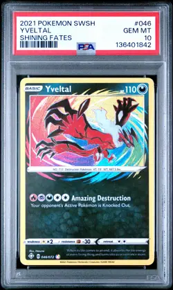 2021 POKEMON SWORD & SHIELD SHINING FATES #046 YVELTAL PSA 10 - Image 1
