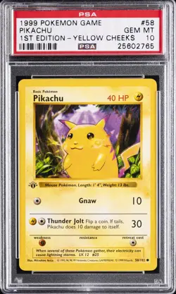 1999 POKEMON GAME 1ST EDITION-YELLOW CHEEKS #58 PIKACHU PSA 10 - Image 1