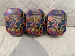 LOT OF 3 - Pokemon TCG Mega Charizard Y EX Metal Tins - Factory Sealed - NEW! - Image 1