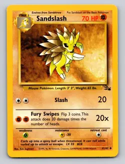 Sandslash 41/62 Uncommon Fossil Pokemon Unlimited LP - Image 1
