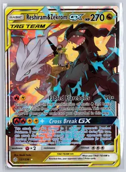 Reshiram & Zekrom GX 157/236 Holo GX Rare Cosmic Eclipse Pokemon Near Mint - Image 1