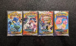 Pokemon Sun and Moon Cosmic Eclipse Booster Packs Sealed - 4 Pack Art Set - Image 1