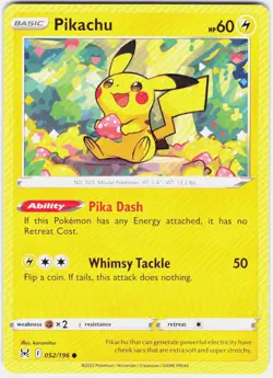 Pikachu 052/196 Common Lost Origin Pokemon Near Mint - Image 1
