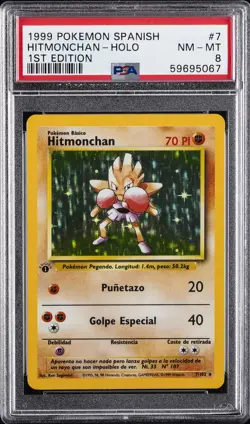 1999 POKEMON SPANISH 1ST EDITION #7 HITMONCHAN-HOLO PSA 8 - Image 1
