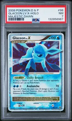 2008 POKEMON MAJESTIC DAWN GLACEON LV.X #98 HOLO PSA 7 NM - Image 1