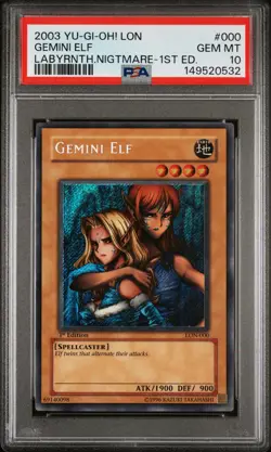 2003 YU-GI-OH! LON-LABYRINTH OF NIGHTMARE 1ST EDITION #000 GEMINI ELF PSA 10 - Image 1