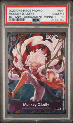 2023 ONE PIECE PROMOS 1ST ANNIVERSARY TOURNAMENT-WINNER MONKEY D. LUFFY PSA 10 - Image 1