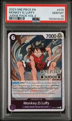 One Piece Monkey D. Luffy (Judge Pack Vol. 2) OP03-070 Promo Card PSA 10 💎 ENG - Image 1