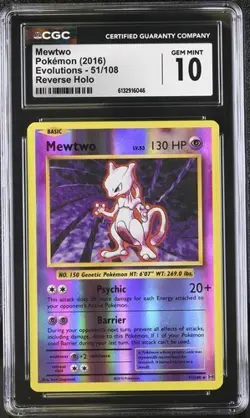 POKEMON 2016 XY Evolutions #51/108 Mewtwo Reverse Holo CGC 10 Gem Mint Pop 39 - Image 1