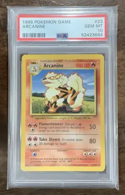 1999 Pokemon Unlimited Base Set Arcanine #23 PSA 10 Gem Mint - Image 1