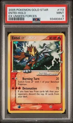 2005 POKEMON EX UNSEEN FORCES GOLD STAR #113 ENTEI-HOLO PSA 9 - Image 1
