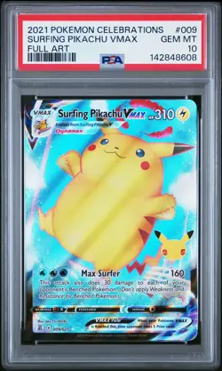 2021 POKEMON CELEBRATIONS #009 FULL ART/SURFING PIKACHU VMAX PSA 10 - Image 1