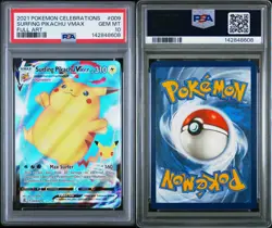 2021 POKEMON CELEBRATIONS #009 FULL ART/SURFING PIKACHU VMAX PSA 10 - Image 3