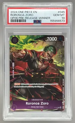 6573 Roronoa Zoro 2025 One Piece OP06 Pre-Release Winner Promo P-045 PSA 10 - Image 1