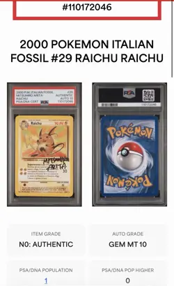 2000 Pokemon Italian Fossil Raichu #29 PSA 10 Signed Arita POP 1 Gem Mint - Image 2