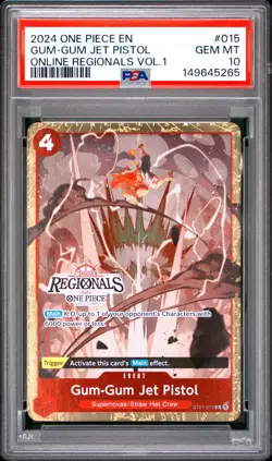 2024 ONE PIECE ONLINE REGIONALS PACK 2024 VOL.1 #015 GUM-GUM JET PISTOL PSA 10 - Image 1