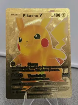 Pokemon Pikachu V 190hp Gold Foil Fan Art Collector Card TCG - Image 1